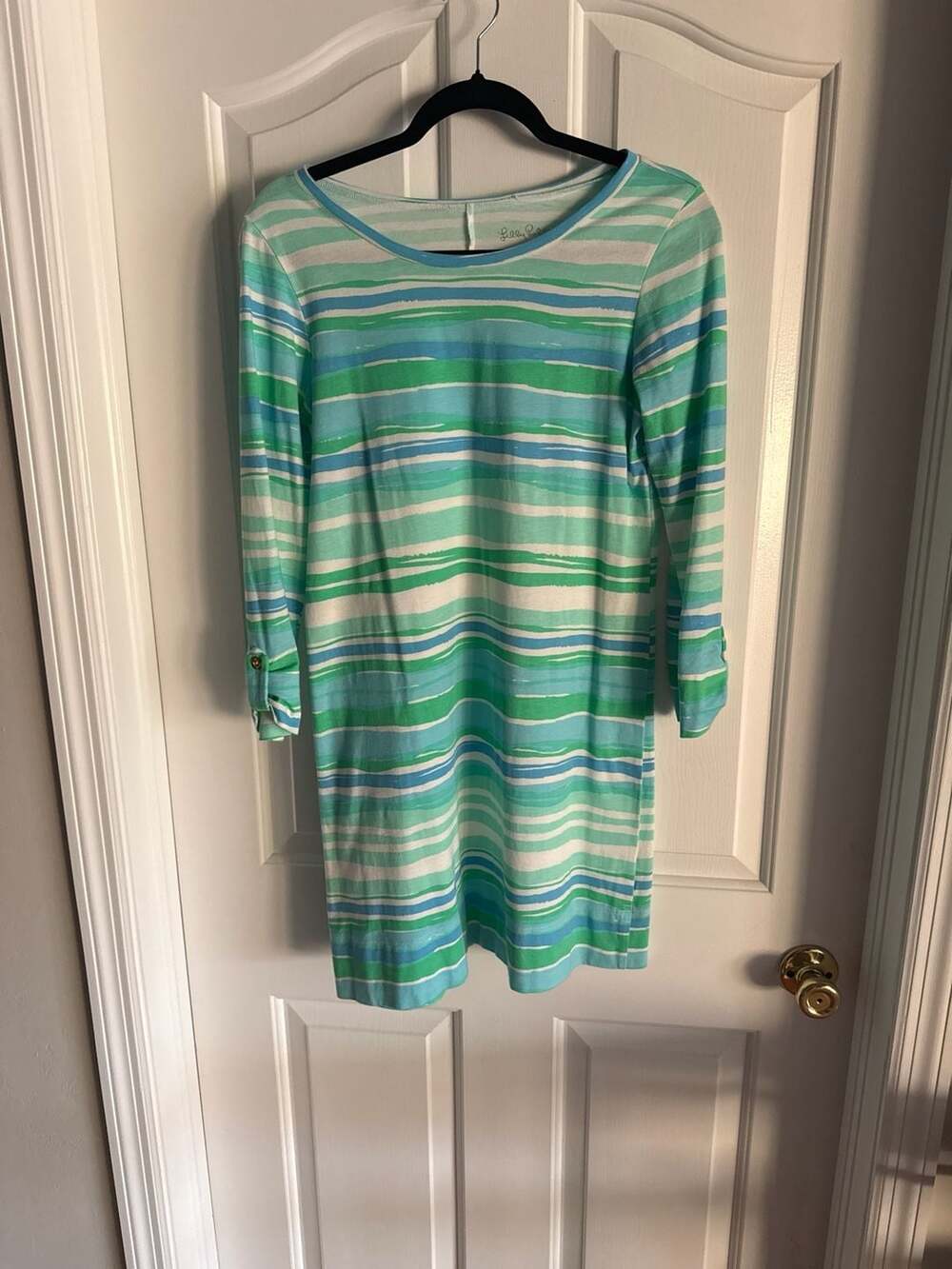Lilly Pulitzer NWT Linden Dress Seaspray Blu Blue Sea Stripe Size Large L